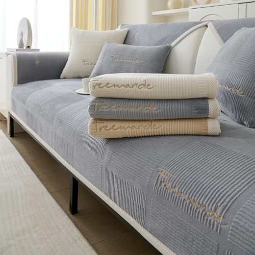TOPCHANCES Sofa Überzug,2024 Neue Universelle rutschfeste Couch Überzug 1/2/3/4 Sitzer Für L Form Eckcouch Waschbar Sofabezug Hund Katze Kratzschut(Milchsamtgrau,70×150cm 1PCS)