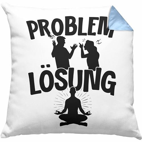 Trendation Yoga Kissen mit Füllung 40x40 Geschenk für Yogalehrer Männer Geschenkidee Problem und Lösung Yoga (Blau)