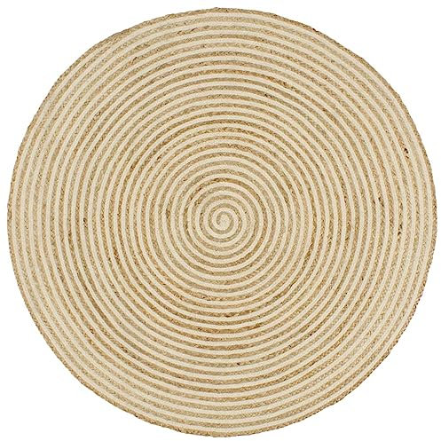 Sufrk Alfombra de Yute Tejida a Mano diseño Espiral Blanco 150 cm Alfombras De Pasillo