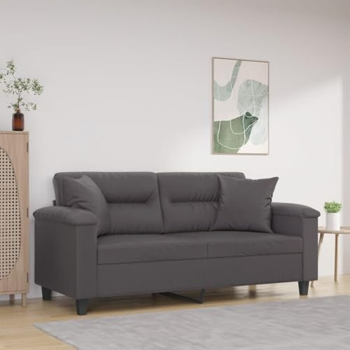 Homgoday 2-Sitzer-Sofa mit Zierkissen Sofa Couch Loungesofa Doppelsofa Moderne Relaxsofa Relaxcouch Loveseat Gästesofa Sitzmöbel für Wohnzimmer Büro Grau 140 cm Kunstleder