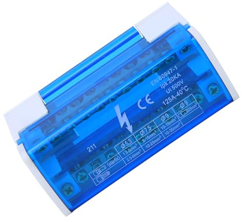 Quadro Elettrico da 12 Moduli con Morsettiera Neutra Bipolare DIN 32 A 220 V 24 Morsetti Scatola di Giunzione con Coperchio Trasparente Adatto a Sistemi di Distribuzione Fase Neut