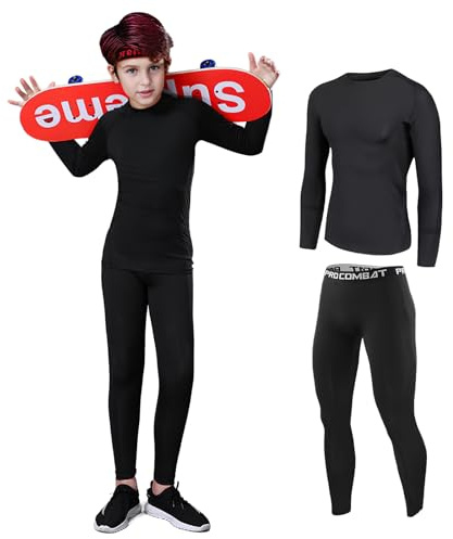 Shengxi Ensemble de sous-vêtement Thermique pour Enfant Fonctionnel De sous-vêtement Thermiques Respirant Sport Thermiques Ensemble Unisexe pour Ski et Football (Noir, 22/105-115 cm)