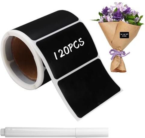 Chalkboard Labels 120 Pcs Waterproof Reusable Self Adhesive Removable Blackboard Labels Stickers with 1 White Chalk Pen forKitchen Organize,Decorating Jars,Pantry Storage,Office,5.5x3.5cm,Rectangle