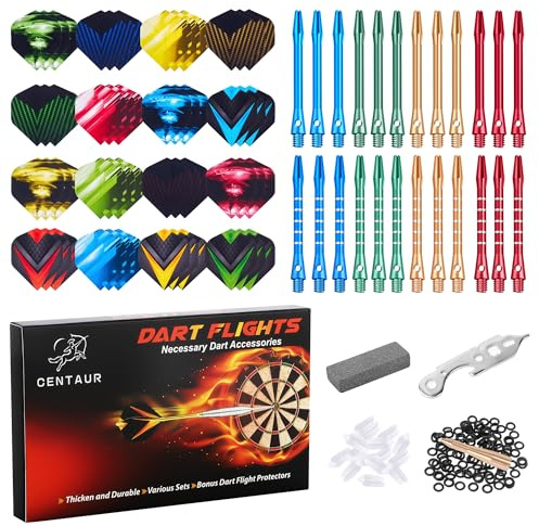 centaur 2026 Newest Dart Accessories Kit,48 Dart Flights+24 Aluminium Shafts+Sharpener+Dart Tool+100 Rubber Rings+15 Flight Protectors