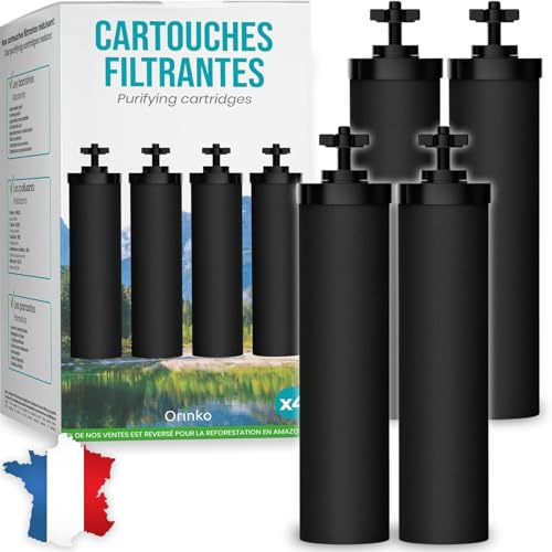 Cartouches Filtrantes x4 pour Filtre à Eau par Gravité – Compatible avec Filtre Berkey et Berkefeld – Cartouche pour Filtre à Eau Haute Performance – Purification Efficace de l'Eau – Certifiées NSF