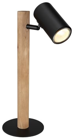Tischlampe Schreibtischlampe Büroleuchte Nachttischlampe Holzlampe, Metall schwarz Holz dunkelbraun, Spot beweglich GU10, H 35 cm