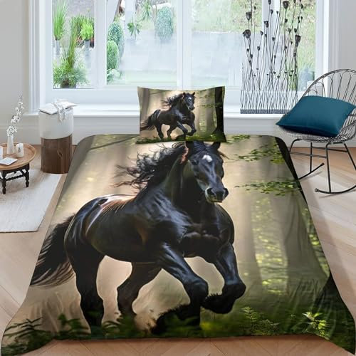 QPIRINMEX Cavallo Copripiumino 3D Stampato Per Camera Da Letto Morbida Microfibra - Set Completo Con Federe Cuscino Perfetto Per Adulti E Bambini,Single（135x200cm）