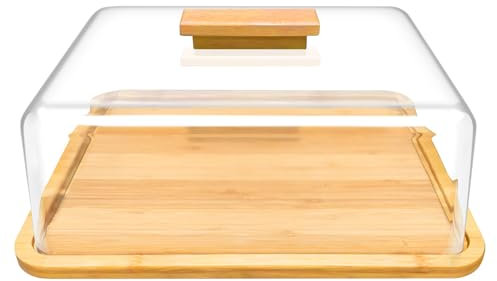 YedZen Cake Plate with Lid, 39 cm Shatterproof Cake Stand Cake Plate with Acrylic Hood and Wooden Handle, Multifunctional Cake Bell, Cake Stand for Cake, Cake, Fruit Bowl