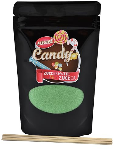 Hopser Food Fun Aromazucker Farbzucker für Zuckerwatte, Zuckerwattemaschinen, Popcorn, Dekorieren, (200 g mit 10 Stäben (200 g, Waldmeister)