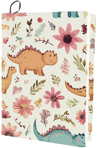 CRASPIRE Funda Elástica para Libros con Diseño de Dinosaurio Flores Hojas Plantas Lavable Reutilizable de Nailon Grande de 9 x 14 Pulgada Adecuada para la Mayoría de Libros de Tapa Dura