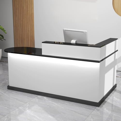 YUGXTH Empfangstheke, Empfangstresen mit Licht, L-förmiger Empfangstresen, Rezeptionstresen, Laden-Theke, Verkaufstheke, für Zuhause, Büro, Salon(Nero,100cm/39.3in)