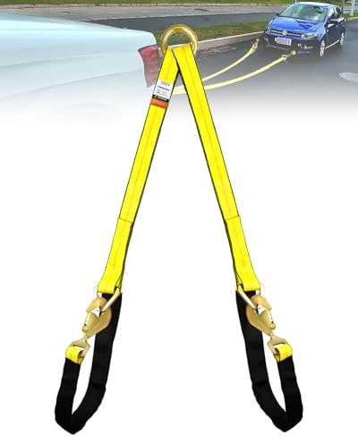 TKK Heavy-Duty V-Bridle Tow Strap 2 x 4' – 5,400 lbs Load Capacity | Snap Hooks, Axle Straps & Cordura Sleeve | D-Ring for Tow Truck & Flatbed Towing