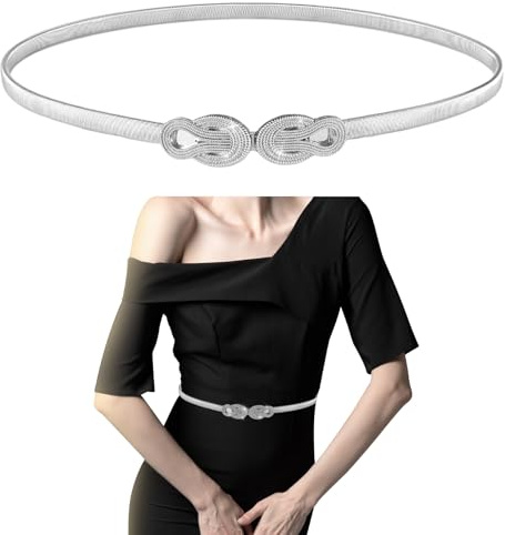 GEEHUA Guld stretchbälten för kvinnor, elastiskt guldkedja bälte för klänningar smal tunn midjeband damklänning midjeband, SILVER, one size