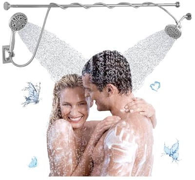 NJDQFA Système De Douche Colonne De Douche pour Couples,Réglable Barre De Douche Ensemble De Douche Set,Multimodal Double Pommeau De Douche,A Silver