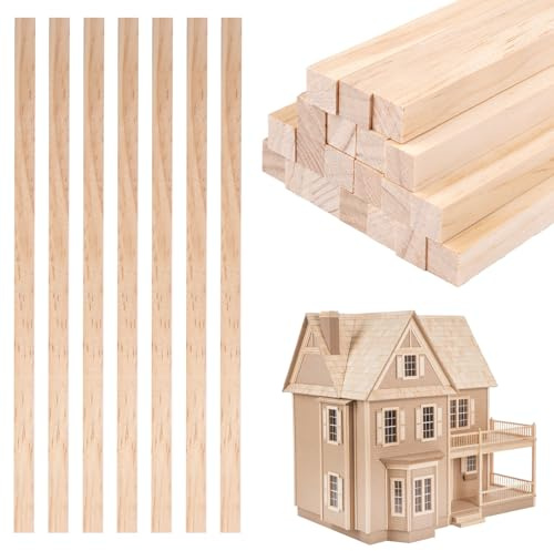20 Stück 12mm Holzleisten Quadratisch 30 cm, Holzklötzchen zum Basteln | Bastelholz Eckig,Holzstäbe Natur Kiefer, Holzstreifen Unbehandelter, Vierkantholz für Modellbau, Stütz, Rahmenbau