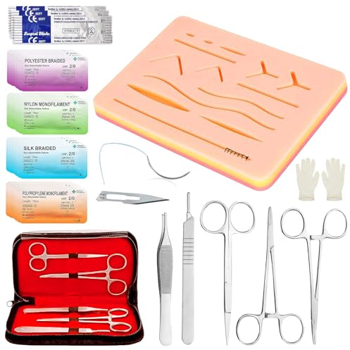 Chirurgisches Nahtset, Nahtmaterial Chirurgie, Wundnaht übungsset, Suture Practice Kit, Silikon-Nähkissen Mit Werkzeugsatz, Nahtübungsset Chirurgisches Nahtset Geschenk Für Medizinstudenten Tierärzte