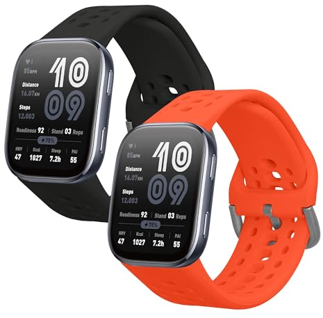 kwmobile 2x Straps for Amazfit Bip 6 Watch Strap - Silicone Replacement Watch Strap Set - Replacement Bands Black/Dark Blue
