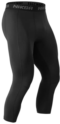 Niksa 3/4 långa kompressionsbyxor, herr, löparbyxor, sport, leggings, svettavledande, snabbtorkande, ventilerande, funktionella kalsonger för fotboll, basket, fitness, 1-pack: svart x 1, XL
