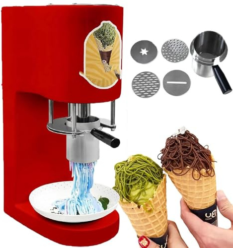 GBHJJ Prensa EléCtrica para Pasta y Helado, Acero Inoxidable, 80 W, 30 L/H, 4 Moldes Intercambiables, Prensa Italiana Profesional para Helado, FáCil de Limpiar, para HeladeríAs y Postres,Red