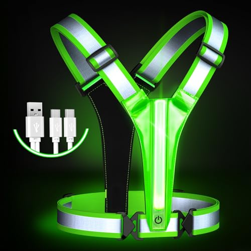 Samlior LED Gilet Catarifrangente, 5 Colori 3 modalità di Illuminazione Gilet Running Riflettente Ricaricabile per Correre Ciclismo, Passeggiate Corsa attività all'aperto di Notte (Verde)