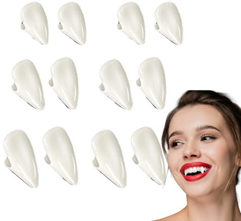 SSKHE 6 Paar Vampir Teeth Fangs, Vampir Fangs Halloween Make Up Fangs Realistische Zähne Wolf Mann Vampir Make-up Cosplay Zubehör mit Kleber für Frauen Männer
