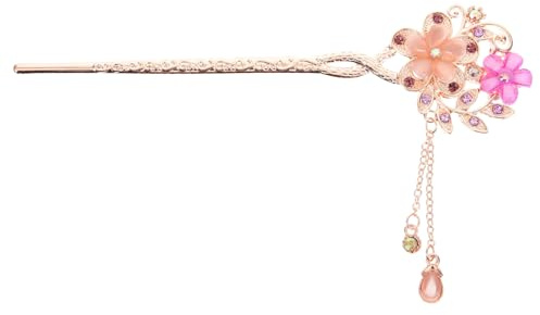 WEKADRIN Chinese Traditional Floral Tassel Hairpin with Cat Eye Gemstone Ethnic Style Hair Stick for Bun Hairstyling and Elegant Hair Accessories for Women