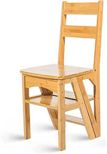 LWJSOCP Sedia Pieghevole in Legno 2 in 1, Sgabello Leggero, Portatile e Multifunzionale, Scala a 4 gradini con Doppio Scopo per Uso Domestico, in Ufficio e in Biblioteca.
