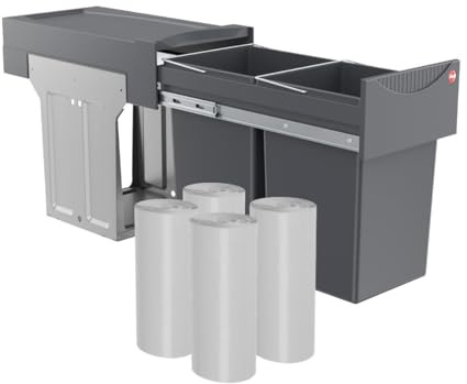 Hailo Abfallsammler TA Swing 3666104 | Einbau-Mülleimer 2x15L | Tandem Mülltrennsystem für Küchenunterschrank inkl. 200 Mülleimer-Müllbeutel