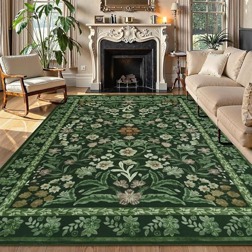Edlbaegy Teppich Wohnzimmer Grün 120x170cm Waschbarer Teppich Rutschfester Teppiche Schlafzimmer Niedriges Profil Bodenteppich Matte für Esszimmer Büro Küche Spielzimmer