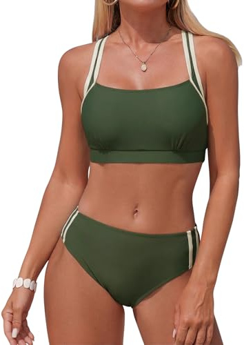 Adigaber Trajes de Baño para Mujer Sólido Talle Medio Deportivo Bikini