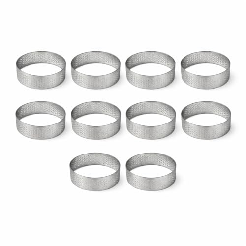 Générique Cercle à Pâtisserie, Anneaux à Perforés en Acier Inoxydable, Anneaux à Tarte Rond Cercle Perforé Patisserie Moule à Tartes Pâtisseries, 5 cm, pour Gâteaux en Mousse Pizzas Muffins Lot de 10