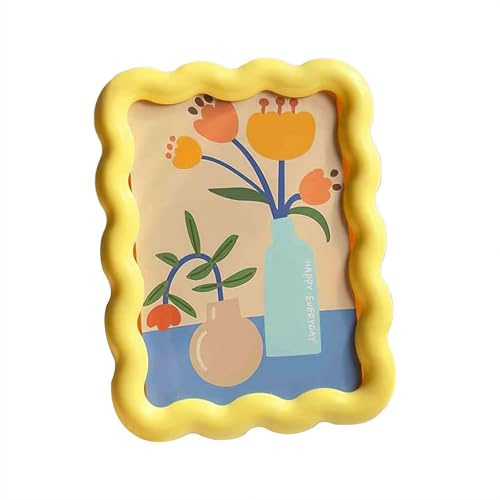 Colorful Scalloped Picture Frames 4 x 6 in With Floral Design, Cute Curved Wavy Aesthetic Yellow Picture Frames for Wall Desktop Display Home Decor Family Friends Wedding Graduation Gifts