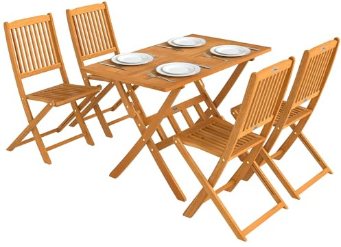 Outsunny Set Tavolo e Sedie da Giardino 5 Pezzi Pieghevole Color Legno