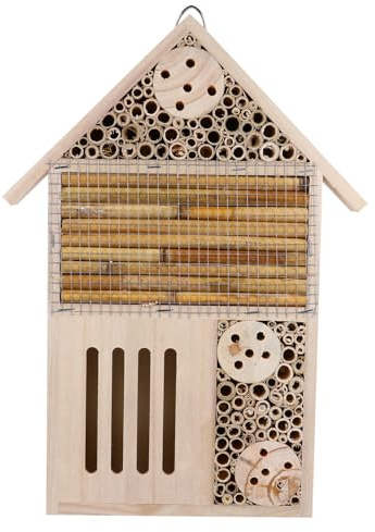 MOBUTOFU Insektenhotel mit Überlappendem Dach für Garten und Terrasse Beige Bienenhaus zur Wildbienen und Anderen Insekten als Naturschutz
