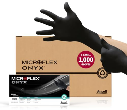 Ansell MICROFLEX Onyx N64 Disposable Nitrile Exam Gloves for Automotive, Metal Fabrication - XL, Black (Case of 1000)