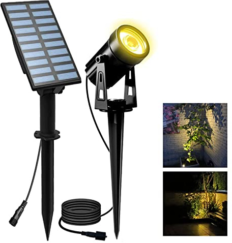 T-SUN Solar Spotlights Outdoor Waterproof, Solar Landscape Spotlights, Solar Powered Spot Lights for Trees, Flag, Garden, Pond, Pathway, Pool Area(Warm White)
