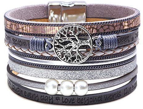 Lederarmband Damen Herren Leder Wickelarmbänder Baum des Lebens Armband mit Magnetverschluss aus Edelstah Bracelet für Frauen & Mädchen