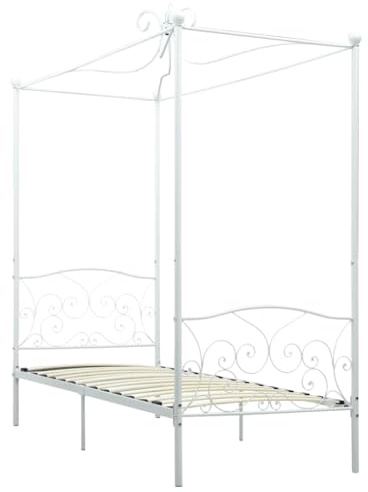 vidaXL Estructura de Cama con Dosel de Metal Somier Mobiliario Decoración Interior Resistente Robusta Duradera Práctica Cómoda Útil Blanco 90x200cm