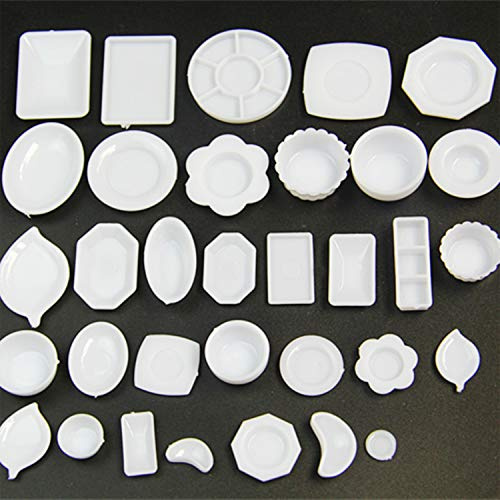 JinYu 33 Stück Plastikteller Geschirr Set Puppenhaus Möbel, DIY Miniatur Küche/Wohnzimmer/Schlafzimmer Möbel Puppenhaus Fee Garten Dekoration Zubehör Kinderspielzeug