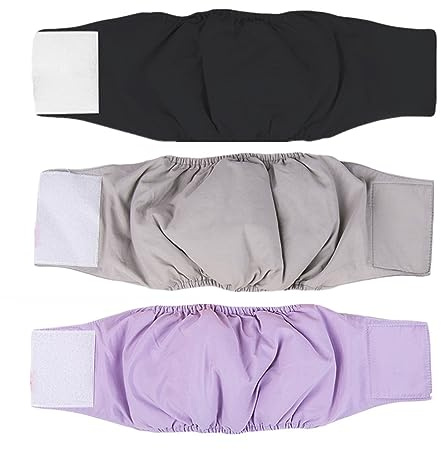Amaliy Waschbare Hundewindeln (3-er Packung) - Männliche Hund Windeln Hunde Bauchband (L(Taille: 50-62cm))
