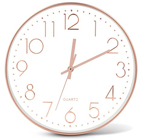 Orologio da parete moderno al quarzo, silenzioso, da 30 cm, senza ticchettio, orologio da parete con numero arabo, orologio per bambini, per decorazione soggiorno, ufficio, ristorante (oro rosa)
