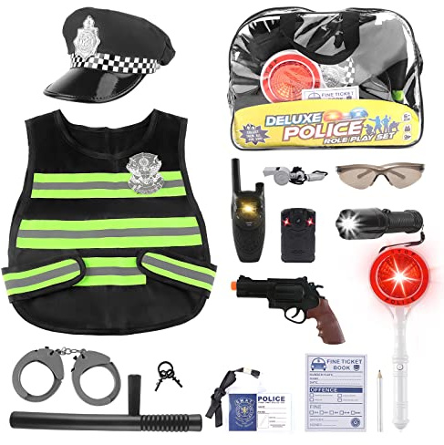deAO Costume Poliziotto Bambino, 14PCS Accessori Polizia per Bambini