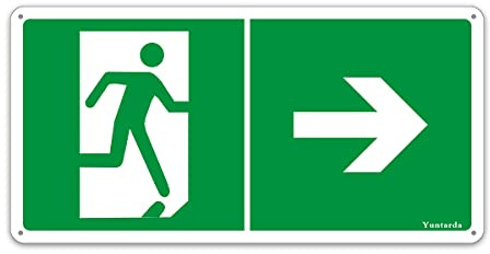 Cartello di uscita di emergenza, in alluminio, 30 x 15 cm, con protezione UV, per uscita di emergenza, freccia destra