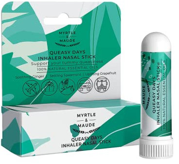 Myrtle & Maude - Queasy Days Aromatherapy Inhaler Nasal Stick - Nausea Relief and Morning Sickness Support - 100% Natural Essential Oils - Made with Ginger, Spearmint and Grapefruit - Vegan