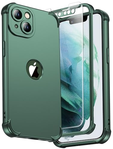 ORETECH für iPhone 13 Hülle Silikon mit Schutzfolie,Grün | Militärschutz Stoßfest Kratzfest Handyhülle für iPhone 13, Vollständiger Kameraschutz, Vorne und Hinten Schutz Case