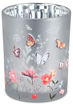 Dekorativer Leuchter Windlicht Motiv Sommerzeit 8cm Glas mit Lithografie-Dekor