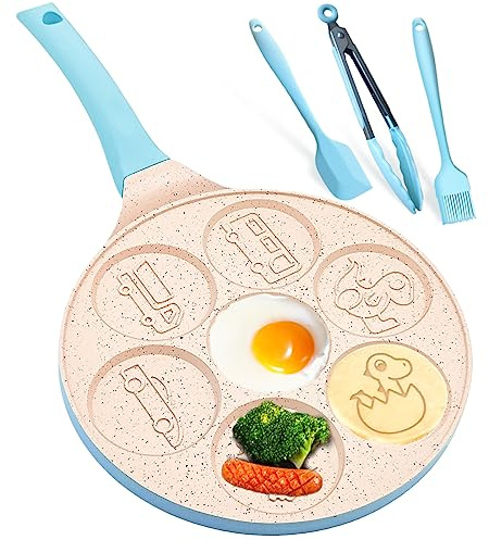 EZJOB Dinosaur 7-Cup Egg Pan Omelet Pans Pancake Pan for Kids Nonstick Egg Cooker Cars Trucks Pancake Mold Egg Mold for Breakfast Sandwiches Hamburger
