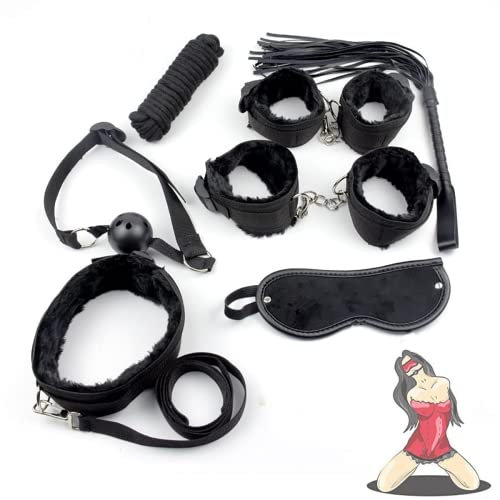 DYNLAB Schwarzes 7-teiliges Plüsch-Nylon-Set, Paar-Yoga-Indoor-Freizeitset