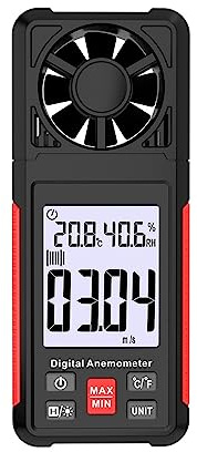 Anemometer Digital Anemometer Portable Wind Speed Meter Air Velocity Gauge Windmeter LCD Backlight Display Temperature Humidity Meter Easy to Use