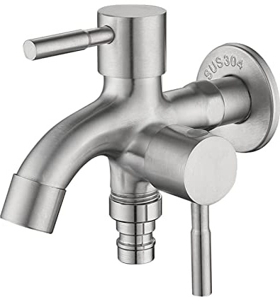 Doppel Wasserhahn, 1/2 Universal Doppel Auslaufhahn Edelstahl, Doppelventil Wasserhahn mit Schlauchanschlüsse, Gartenhahn, Multifunktionale Doppelwasserhahn für Garten, Küche, Waschmaschine, Bad